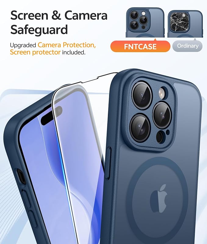 FNTCASE for iPhone 14 Pro Max Case, Fit for Magsafe, Glass Screen Protector | Full Camera Protection, Translucent Matte, 14FT Military Grade Drop Proof, Shockproof Protective Phone Cover, Blue - Image 4