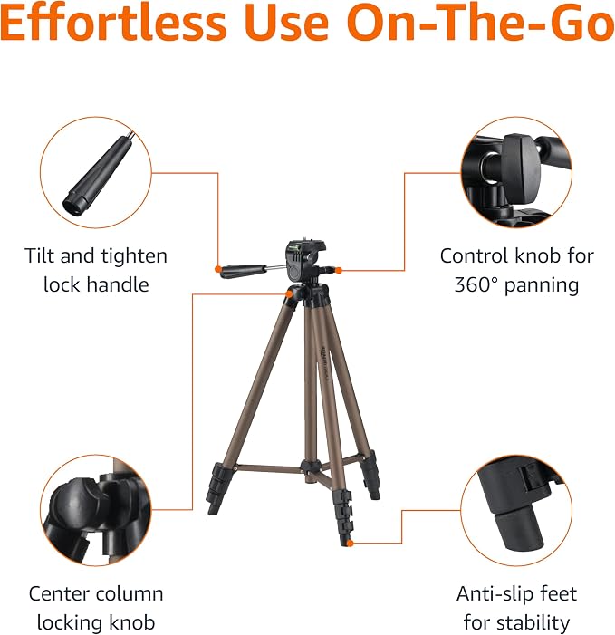 Amazon Basics 50-inch Lightweight Portable Camera Tripod Stand with Quick-Release Plate, Adjustable Height, Aluminum, for Travel Photography, Champagne - Image 3