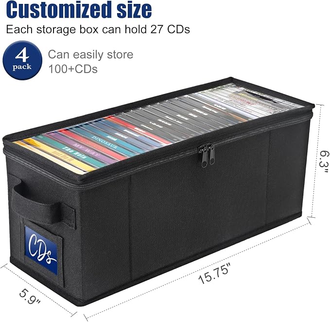 CCidea CD Storage Box with Clear Window - 4 Pack Media Organizer, Innovative Folding Design for CD Discs, CD Holder with Reinforced Handle & Label Slot, Holds 29 CDs Each, Fits Car & Home Use (4) - Image 6