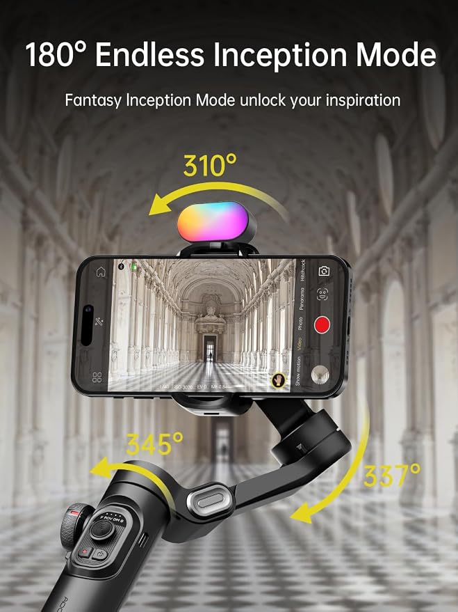 AOCHUAN Gimbal Stabilizer for Smartphone w/Gesture Control, XE Kit | Foldable handheld gimbal w/face tracking, magnetic fill light for TikTok, YouTube vlog and smartphone video recording - Image 10