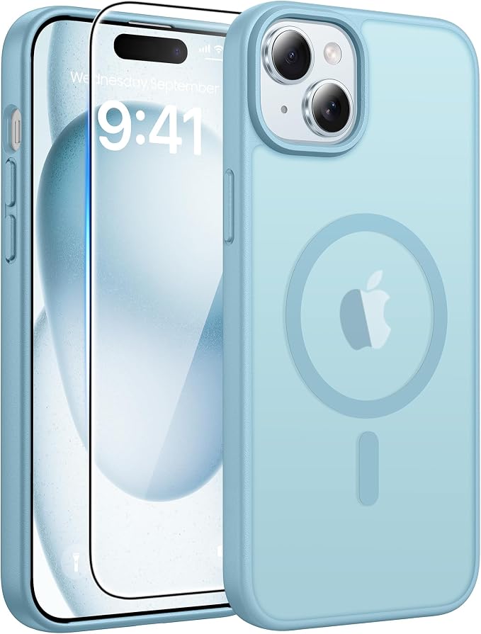 FNTCASE for iPhone 15/14/13 Case, Fit for Magsafe, Glass Screen Protector | Translucent Matte, Magnetic Phone Cases, 14FT Military Grade Drop Protection, Slim Shockproof Protective Cover, Teal by FNTCASE