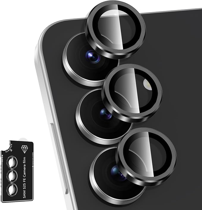 for Samsung Galaxy S25 FE Camera Lens Protector, Individual Metal Ring Tempered Glass Lens Cover, [Strong Adsorption] Scratch Resistant Ultra-Thin HD Clear Lens Cover, 1 Set-Black by Btscase