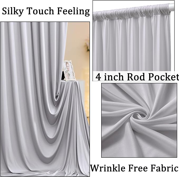 20ft x 10ft Wrinkle Free Silver Backdrop Curtain for Parties, Thick Polyester Backdrop Drapes for Wedding Space Birthday Party Background Baby Shower Decor - Image 2