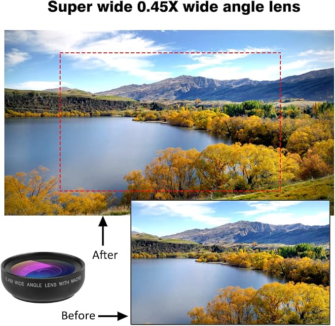 Cell Phone Camera Lens 2 in 1 Clip-on Lens Kit 37mm 0.45X 49UV Super Wide Angle & Macro Phone Camera Lens for iPhone and Android Smartphones Cell Phones - Image 5