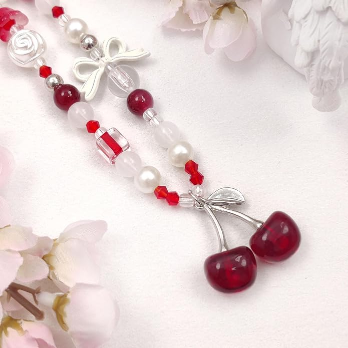 cioatu Phone Charms Cute Cherry Butterfly Cell Phone Lanyard Strap Wrist Strap for Bag Airpods Camera Pendants Decor - Image 7