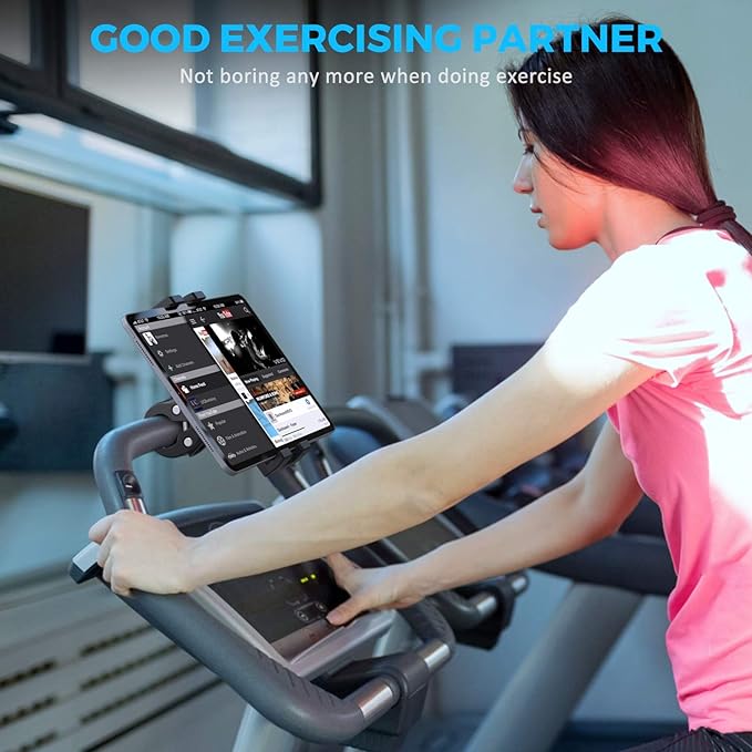KDD Spin Bike Tablet Holder Mount, Phone iPad Holder Stand Exercise Bike Handlebar Mount for Stationary Bicycle, Treadmill, Microphone Stand, Fit for iPad Pro 12.9, Galaxy Tabs, iPhone(4.7-13”) - Image 3