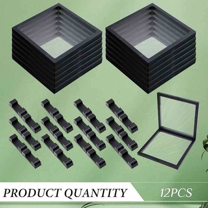 Harloon 12 Pcs 3D Floating Display Case, Black, 7 x 7 x 0.8, Square | 3D Floating Frame for Challenge Coins, Medallions, Fossils, Gemstones, Jewelry, Collectibles Shadow Box Display Holder - Image 3