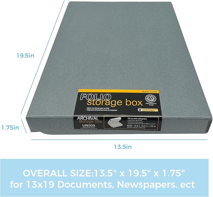 Lineco Clamshell Archival Storage Box, 13.5x19.5x1.75 Inch, Gray | Acid-Free with Metal Edge Boxboard, Organize and Store Photos Documents Cards Negatives Magazine Prints Family Records DIY - Image 2