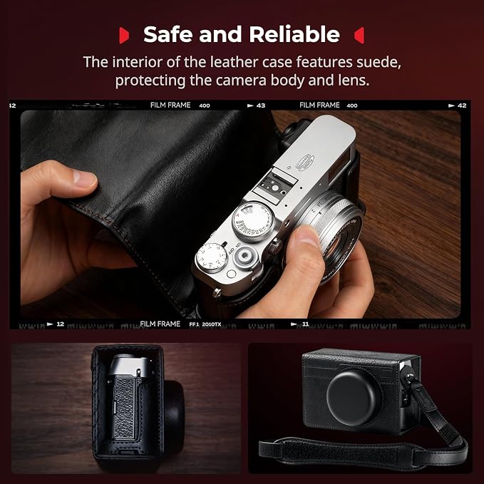 SMALLRIG Leather Half Case for FUJIFILM X100VI, Flip Cover, Shoulder Strap | Genuine Leather Material, Portable and Protecting (Black) - Image 3