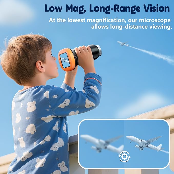 Odatay 2.4" 4K 1000X Digital Kids Microscope with 32G Card 12 Slides Orange | Long distance viewing, portable handheld edu gift toys for age 3-12, exploring bugs plants at home classroom & outdoor travel - Image 6