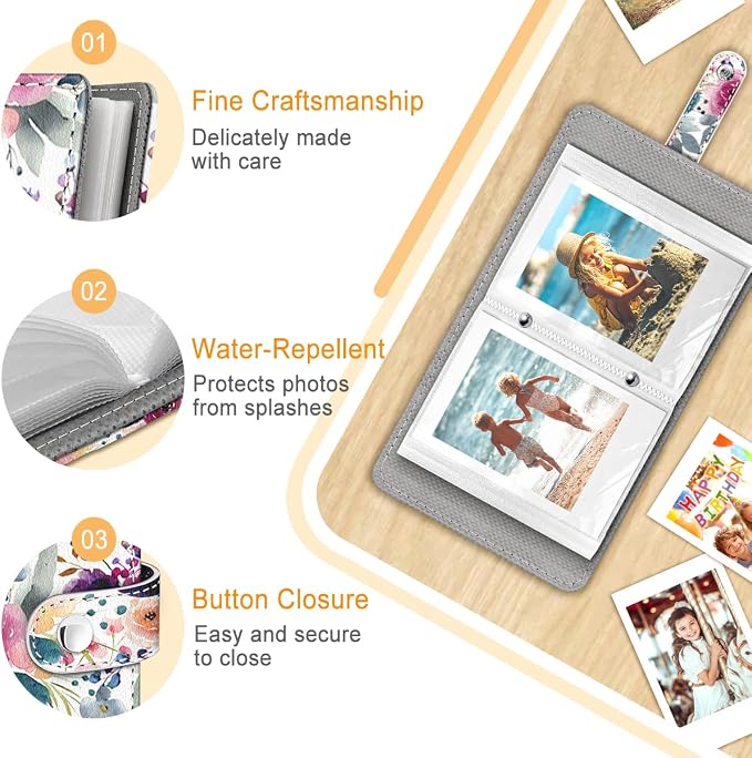 Vintage Rose Floral Small Photo Album for 2x3 In Films, 56 Pocket | Mini Cute Picture Book, Wallet Size, for Polaroid Fujifilm Instax Mini Instant Camera Printer, Kpop Photocard Binder Holders - Image 4