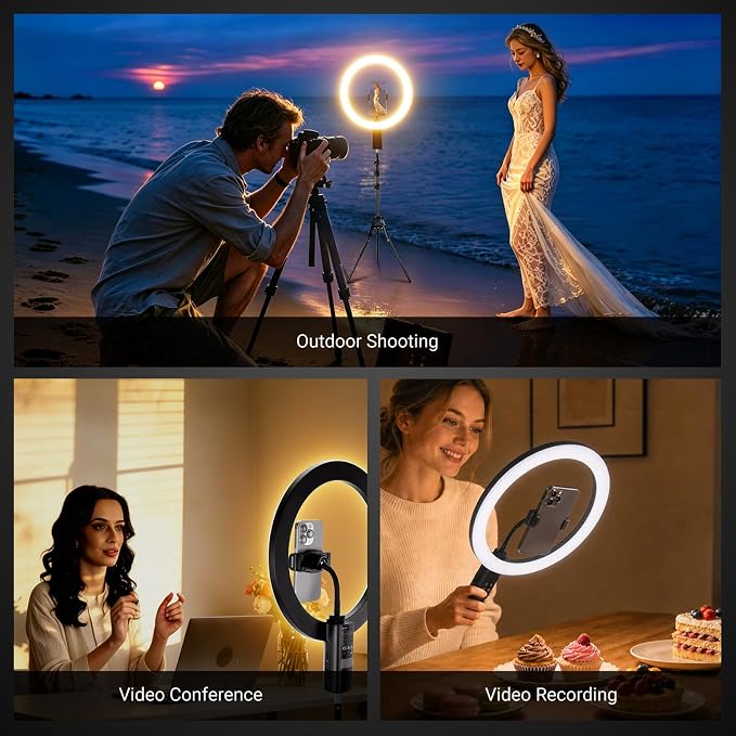NEEWER 12" Selfie Ring Light with App Control/Remote/Tripod Stand, 3200mAh LED Bi Color CRI95 2900K-7000K Ringlight Circle Lighting Compatible with iPhone Vlog Makeup Studio Video Recording, RB12B - Image 6