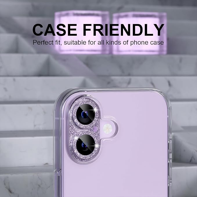 Choiche for iPhone 17 Camera Lens Protector, Glitter-Lavender | Bling Metal Camera Cover with 9H Tempered Glass Lens Screen Protector Accessories, Strong Adsorption, Case-Friendly - Image 4