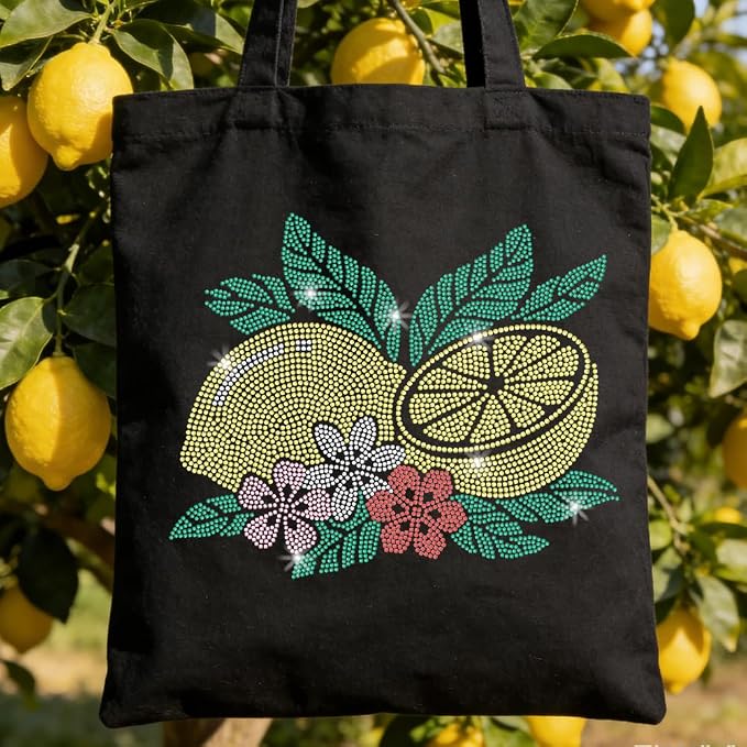 1 Pc Fresh Lemon Floral Iron on Rhinestones Transfer, Summer Fruit Hotfix Iron on Patch Transfer Decals Crystal Heat Transfer Clothing Repair Decor for T-Shirt Hat Jacket Party Decor - Image 6