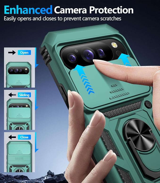 Taisairu for Google Pixel 10 Case/Pixel 10 Pro Case with Screen Protector & Slide Camera Lens Cover,Built-in Ring Stand Protective Phone Case for Pixel 10 Case/Google Pixel 10 Pro Case (Green) - Image 6