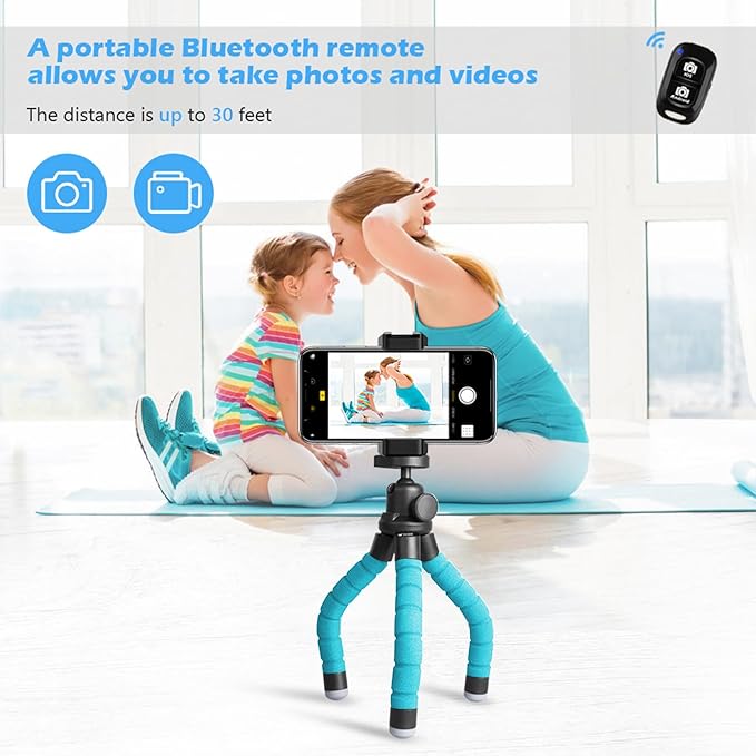 Ubeesize Portable Tripod Stand with Wireless Remote & Clip, Flexible Phone Holder for Video Recording (Blue) - Image 2