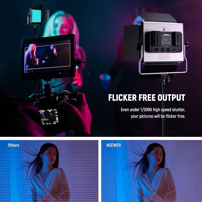 NEEWER Upgraded 660 PRO II RGB LED Video Light w App Control Tripod Stand | 2 Pack Kit, 50W, 1% Min Dimming, CRI97+, 3200K-5600K, for Game Streaming YouTube Studio, Bluetooth - Image 5