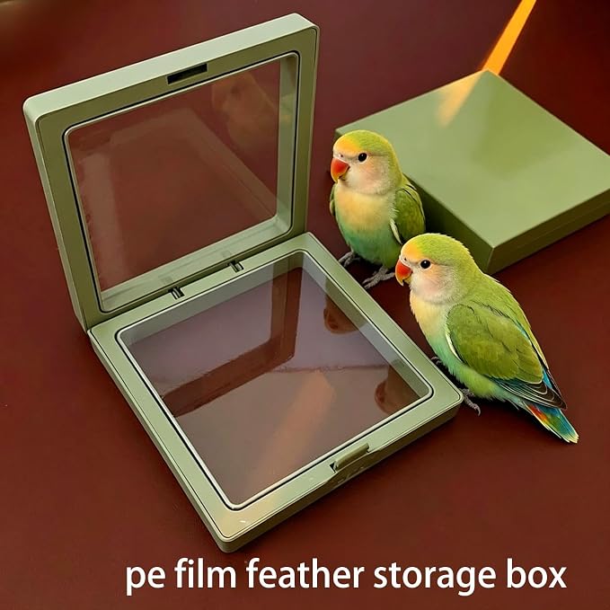 Pet Bird Feather Storage Box Small Compact Bird Display Box Parrot Colorful Feather Permanent PE Film Container HD Transparent Blocking Air Anti-Pollution (Green 2 Pack) - Image 8