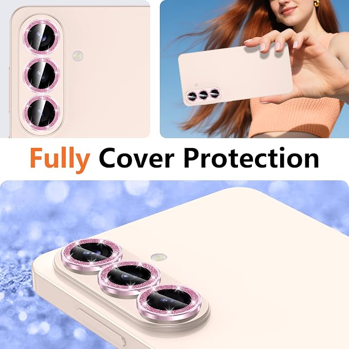 for Samsung Galaxy S26 Camera Lens Protector, Individual Metal Ring Tempered Glass Lens Cover, [Strong Adsorption] Scratch Resistant Ultra-Thin HD Clear Lens Cover, 1 Set-Pink Sparkly - Image 8