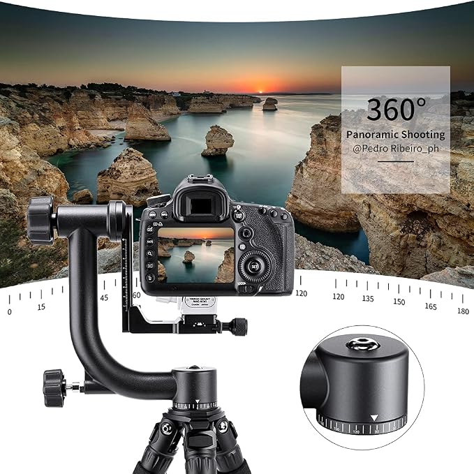 K&F CONCEPT Aluminum Alloy 360 Degree Panoramic Gimbal Tripod Head with 1/4'' Standard Quick Release Plate and Bubble Level,Load Capacity up to 20kg/44lbs | 1/4'' Standard Quick Release Plate, Bubble Level, Load Capacity up to 20kg/44lbs. TG06 - Image 2