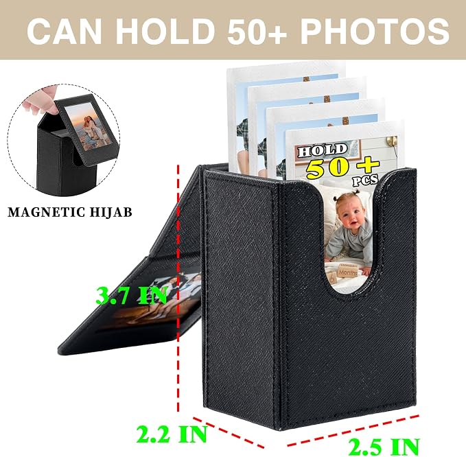 Picture Holder Case for Fujifilm Instax Mini 13/12/11/41/EVO Camera | Mini Film Photo Holder Storage Case for Instax, PU Leather Photo Pouch for 2.15x3.4 inches Films, Can Hold 50+ Films, Black - Image 2