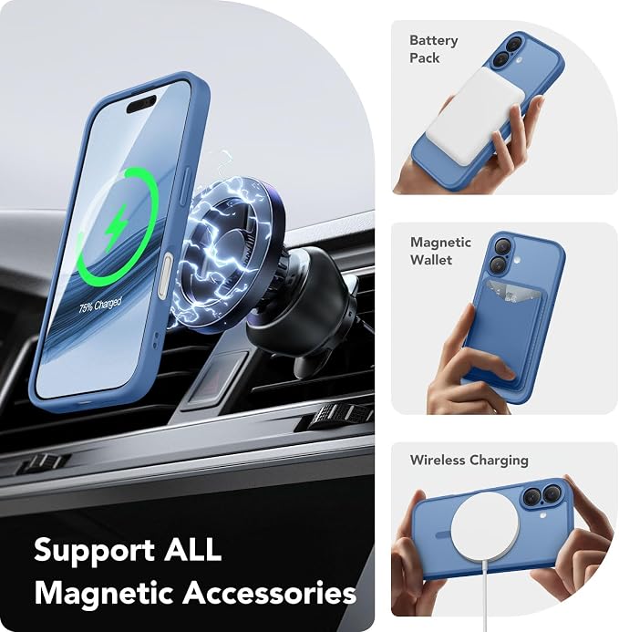 CAPRARO for iPhone 16 Case, Compatible with MagSafe Lake Blue | Upgraded [Full Camera Protection] Protective Translucent Matte Women Girl Magnetic Phone Case Cover, Lake Blue - Image 3