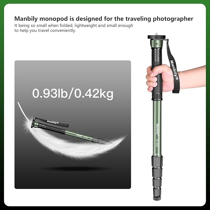 65-Inch Camera Monopod, 5 Sections Aluminum Travel Monopod for Canon Nikon Sony DSLR Cameras Video Camcorder, Compact Portable Lightweight（E-222） (Green) - Image 4