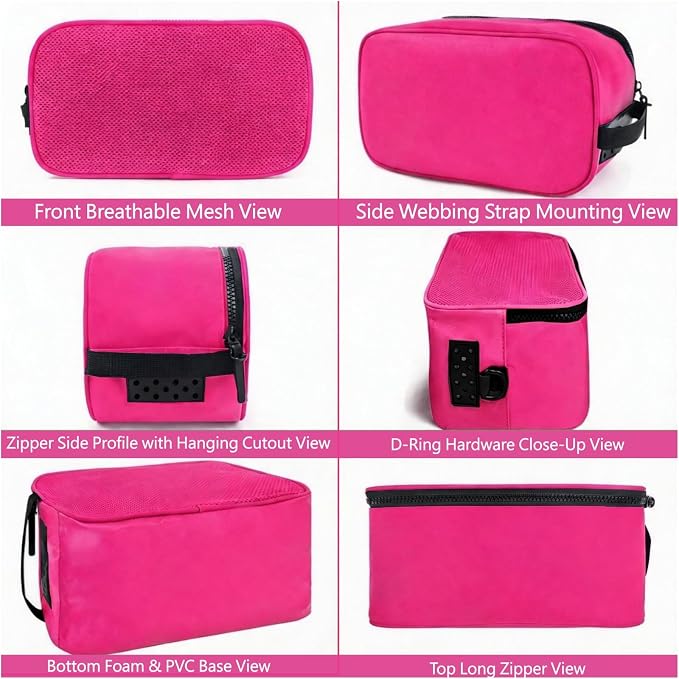 Golf Shoe Bag for Travel, Ventilated Sports Shoes Carrier, Portable Football Boot Organizer for Gym Men Women (1 Pcs-Hot Pink) - Image 8