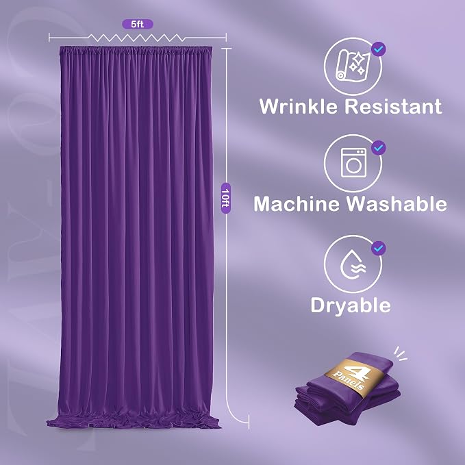 20ftx10ft Purple Backdrop Curtains for Party Background, Wrinkle Free Purple Photo Curtains Backdrop Drapes 4 Panels Back Drop Cloth for Wedding Birthday Photography Baby Shower Decor - Image 5