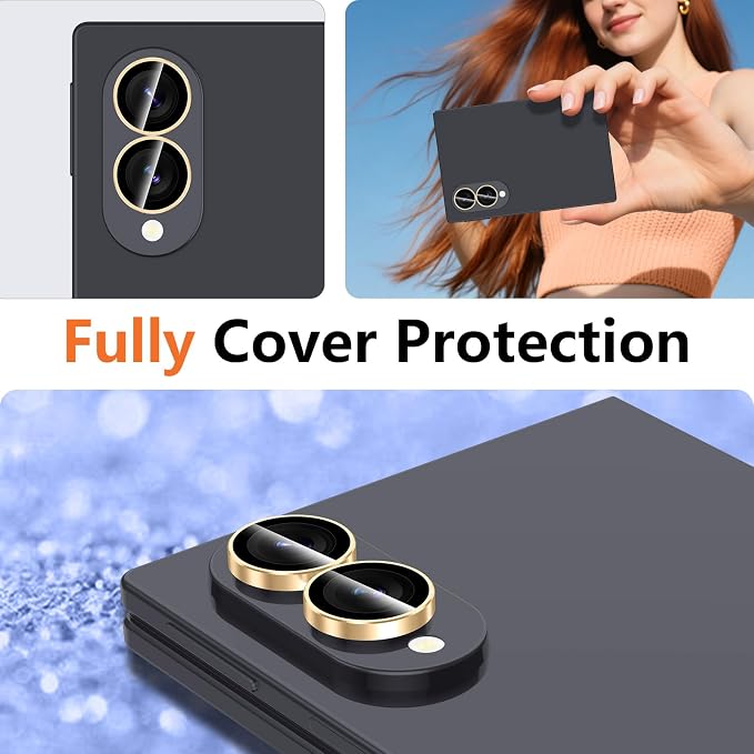 for Samsung Galaxy Z Fold 8 Camera Lens Protector, Individual Metal Ring Tempered Glass Lens Cover, [Strong Adsorption] Scratch Resistant Ultra-Thin HD Clear Lens Cover, 1 Set-Gold Ring - Image 8