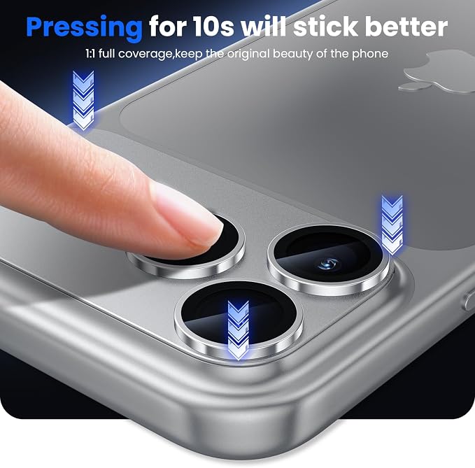 WSKEN for iPhone 17 Pro Max Camera Lens Protector - Military Grade Design | Strong Adhesion, Daily Shatterproof, Metal Aluminum Alloy Tempered Glass Camera Screen Protector, Silver - Image 5
