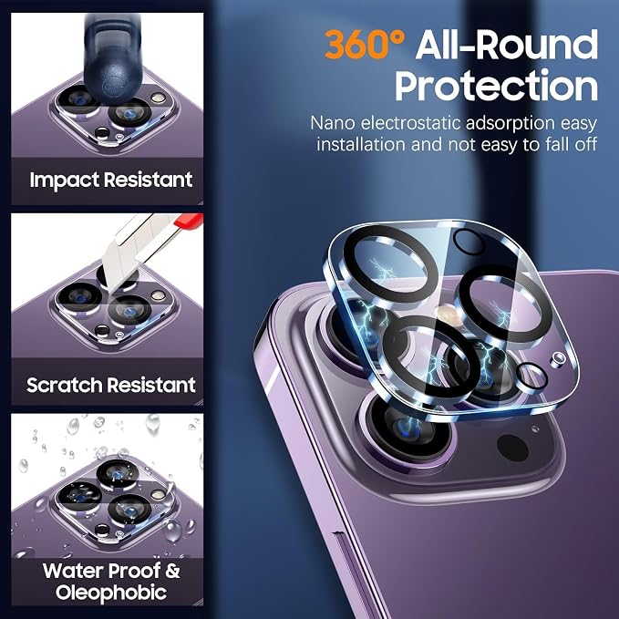 UniqueMe 3 Pack for iPhone 14 Pro Max/14 Pro Camera Lens Protector-Clear | Tempered Glass, Case Friendly, Scratch-Resistant, Night Shooting Mode - Image 2