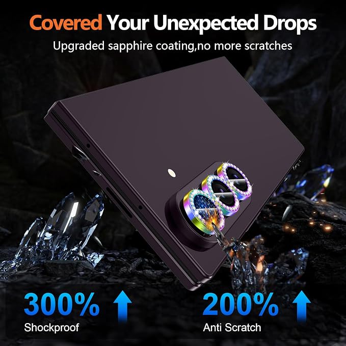 for Samsung Galaxy Z Fold 8 Ultra Camera Lens Protector, Individual Metal Ring Tempered Glass Lens Cover, [Strong Adsorption] Scratch Resistant Ultra-Thin HD Clear Lens Cover, 1 Set-Colorful Diamond - Image 5
