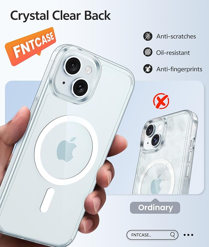 FNTCASE for iPhone 15/14 Plus Case Clear, Fit for Magsafe, Screen Protector | Anti Yellowing Magnetic Back, 14FT Military Grade Drop Protection, Shockproof Protective Phone Cover, Transparent - Image 6