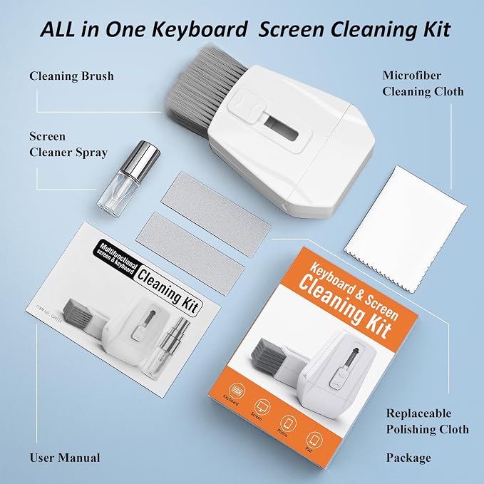 Keyboard Cleaner Brush, Portable for Laptop, Electronics, Home Office Use | High-Density Soft Brush, Retractable Design, Deep Cleaning Screen Spray, Microfiber Polishing Cloth, Multi-Surface Cleaning - Image 9