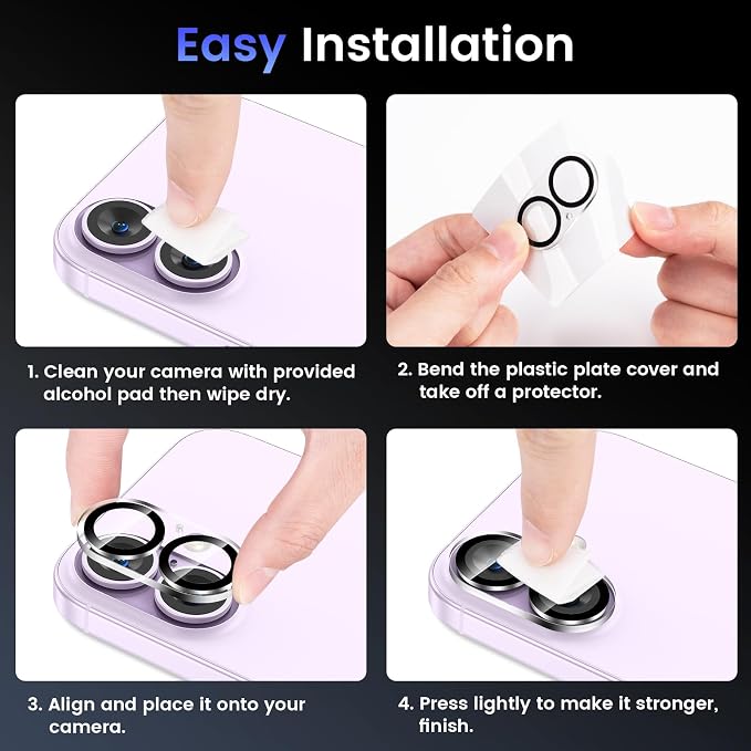 Tensea 3Pcs for iPhone 17/iPhone 16 Camera Lens Protector | Tempered Glass Film Lens Cover Screen Protector, HD Clear, Full Edge to Edge, Case Friendly for iPhone 17/iPhone 16 - Image 7