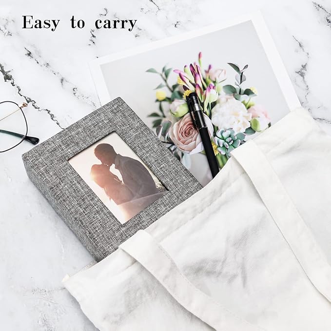 Vienrose 4x6 Photo Album,100 Pockets,Linen Cover with Window,Grey | Cover Window, Acid Free Pages, Linen Hardcover, Baby Wedding Family Photos - Image 5