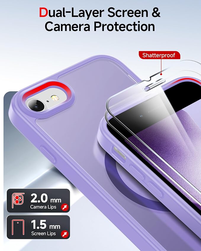 LeYi for iPhone 8-Case Purple: iPhone-SE Phone Cases with [Screen Protector X2+ Camera CoverX2] iPhone 7 Case for Magsafe Magnetic Girls Kids Slim SE3 3rd Generation SE2 2nd iPhone8, Lavender Purple - Image 2