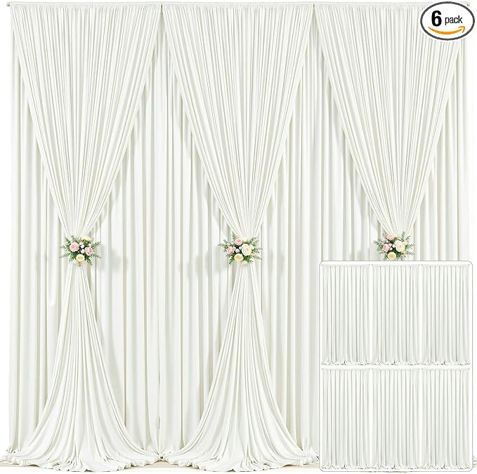 6 Panels Ivory Backdrop Curtain for Wedding Parties Wrinkle Free Ivory Photo Curtains Backdrop Drapes Fabric Decoration for Baby Shower Photoshoot 30ft(W) x 10ft(H) by Tao-GePartyDecorations