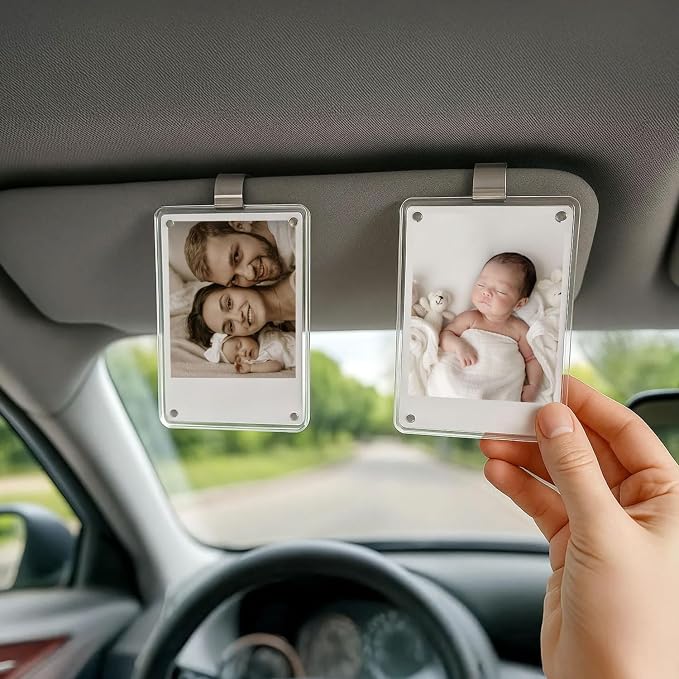 Acrylic Car Visor Photo Frame with Metal Clip, Car Accessories Magnetic Clear Picture Holder for Sun Visor, Display Baby, Family or Pet Photos in Car - Image 5