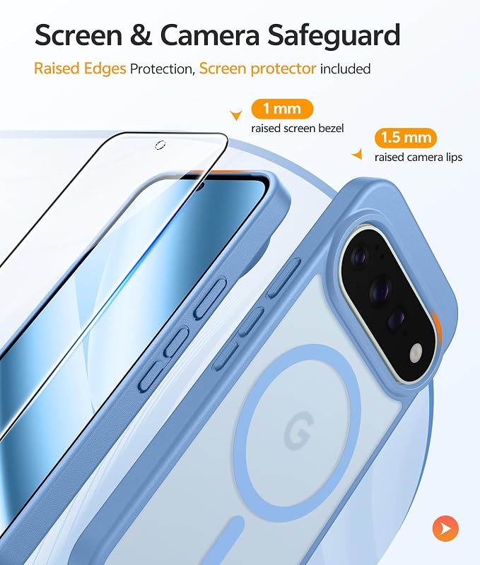FNTCASE for Google Pixel 11 Pro XL Case, Fit for Magsafe, Screen Protector | Translucent Matte Magnetic Back, 14FT Military Grade Drop Protection, Shockproof Protective Phone Cover, Light Blue - Image 4