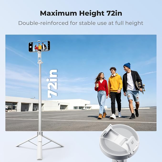 K&F CONCEPT 72" Selfie Stick for iPhone, Phone Tripod with Light | Clip & Magnetic, Light, Remote, 1s Open & Close, Compatible with iPhone 17-12 Osmo Pocket 4/3 Luna Ultra, X97C6 - Image 4