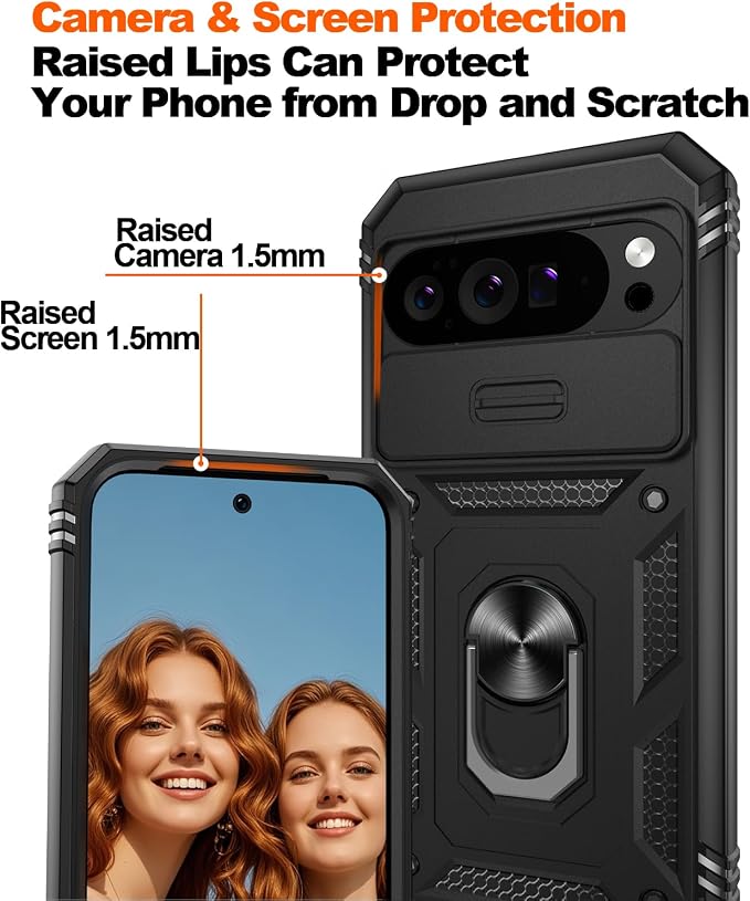 Gritup for Pixel 10 Pro XL Case: Google Pixel 10 Pro XL Case with 2*Screen Protector, Magnetic Stand & Slide Camera Cover, Shock Proof Military-Grade Funda para Pixel Pro 10 XL Cover, Black - Image 5