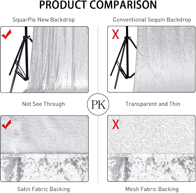 SquarePie 7x7ft Silver Sequin Backdrop, High Density Non-Transparent Glitter Curtain for Photography, Birthday, Wedding Party Decorations, Thick Solid Background with 4" Rod Pocket, 1 Panel - Image 6