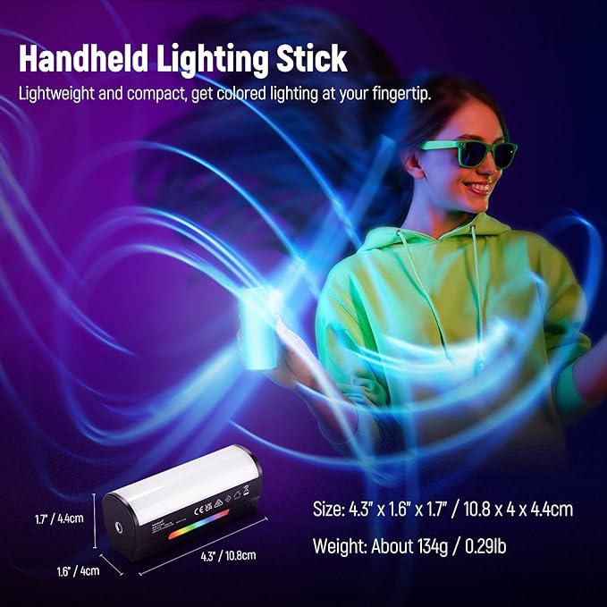 NEEWER Basic Magnetic Handheld Light Wand, 360° Full RGB Mini LED Video Light Stick, 2500mAh Battery, 2500-8500K Dimmable Camera Tube Light for Studio Photography TikTok YouTube Vlog, TL96RGB - Image 3