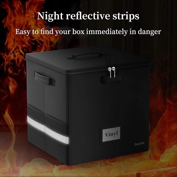 DocSafe Vinyl Record Storage Box with Lock,Fireproof Record Organizer Storage for 100+ Single Records(12-inch), Collapsible Storage Crate with Lid & Handles for Valuable Album Collection,Black,2 Pack - Image 9