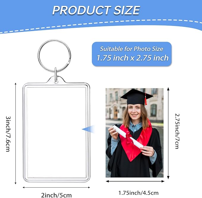 ZZYFGH 16 Pcs Photo Frame Keychain (2 * 3 inch) Picture Frame Keychains Bulk, Acrylic Clear Rectangle Photo Keychain for DIY Craft Graduation Gift - Suitable for Photo Size 1.75 inch x 2.75 inch - Image 2