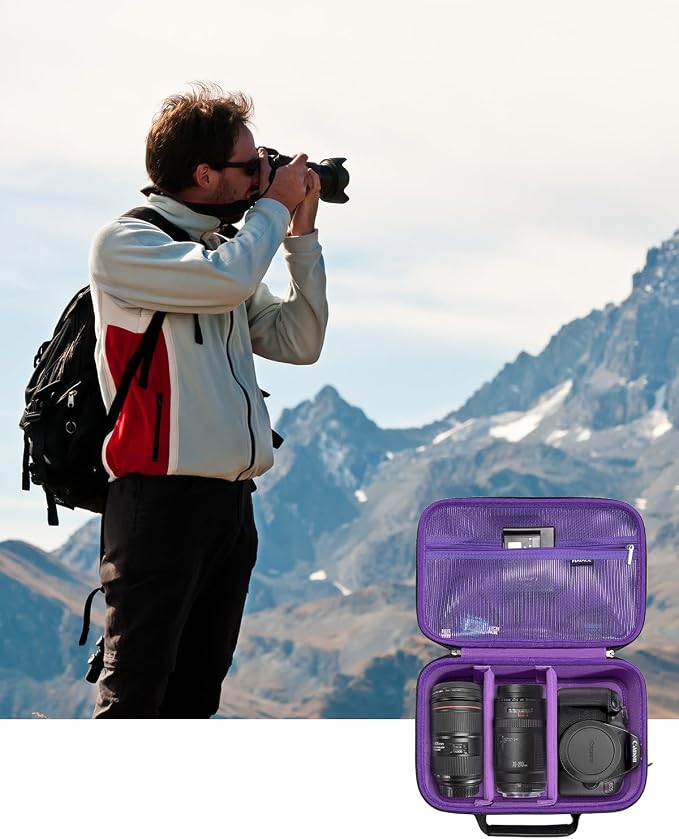 RAIACE Hard Carrying Case Compatible with Canon EOS Rebel T7/ T100/ T6/ R100/ R50/ R5/ R7/ R8, for Sony, for Nikon Camera. Large Capacity Camera Bag for Lens, Cables, Cards and Accessories. - Purple - Image 8