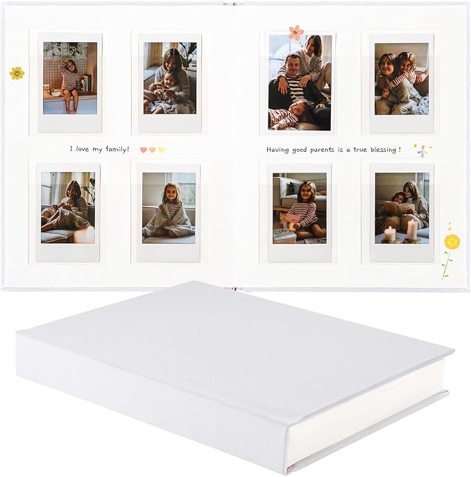 Instax Mini Photo Album with Writing Space, Linen Cover, White | Compatible with 2x3 inch & Polaroid Pictures, 112 Recessed Clear Pockets, Wedding Guest Book and Family Memories by Unknown