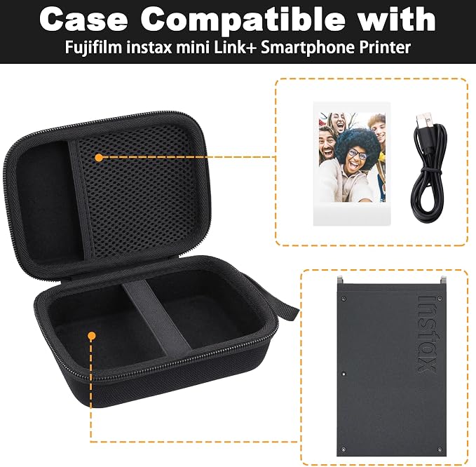 Hard Travel Case for Fujifilm Instax Mini Link+ Printer | Shockproof, Hand Strap Included, Storage Compartment, Travel Carrying Case, Black Case - Image 5